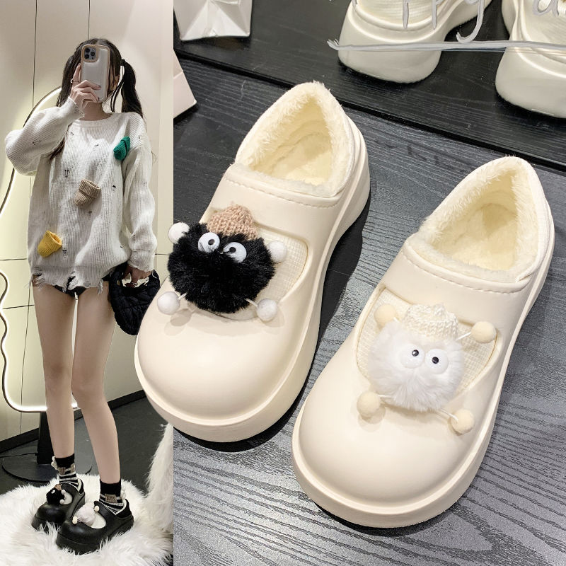 美拉德外穿棉鞋女2023冬季新款厚底兩穿防水舒適保暖毛絨棉拖鞋