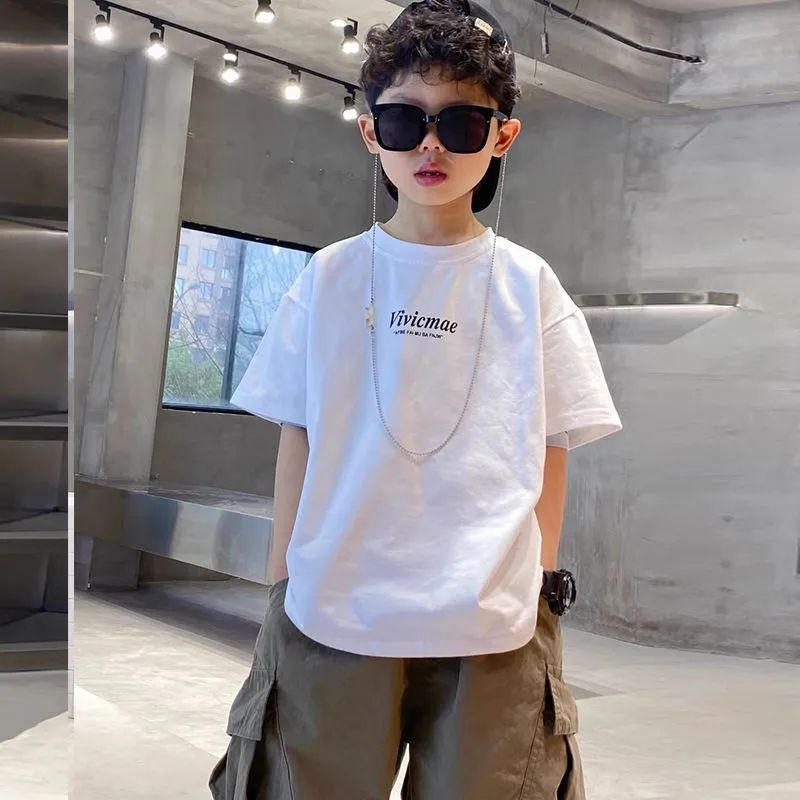 Boys' short-sleeved  new style summer clothes children's Korean version head print T-shirt summer middle and large children's pure cotton T-sleeves