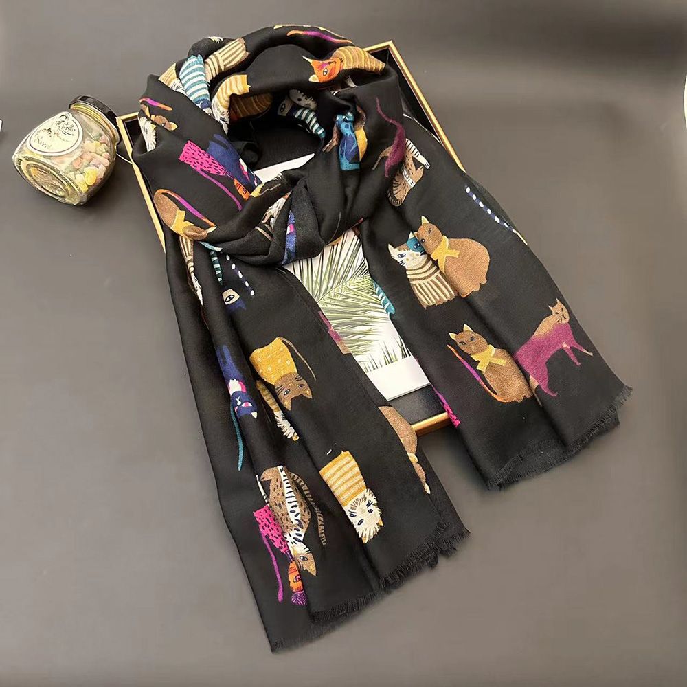 Sciarpa donna in cotone e lino con stampa cane stola estiva_voghion.com