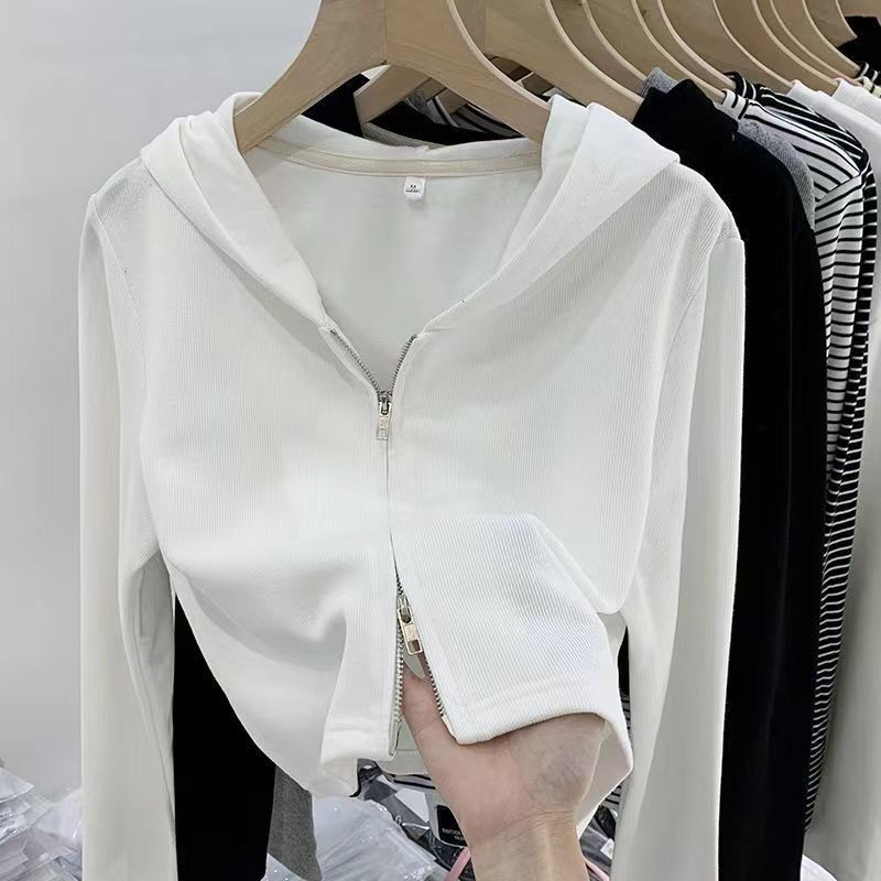 CONGRAZIO women's early autumn 2023 new slim top double zipper cardigan sweater hooded top