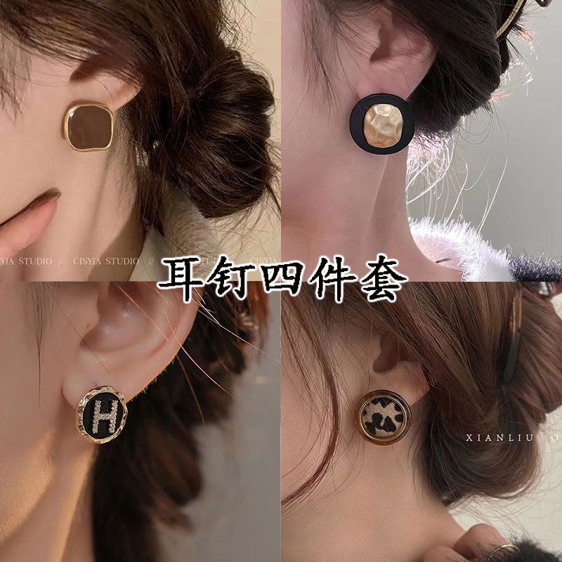 復古豹紋布藝耳環2023新款爆款獨特耳釘女高級感時尚百搭秋冬耳飾