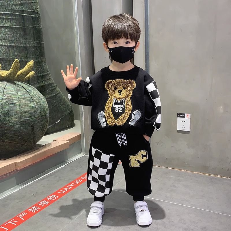 Children's Clothing Boys' Velvet Suit  New Autumn and Winter Clothes Children's Thickened Clothes Fashionable Boys' Handsome Two-piece Set