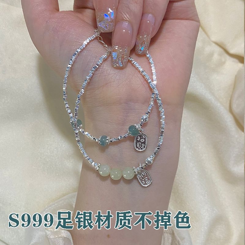 999純銀碎銀子手鍊女復古風玉石手串珠子新中式民族風送閨蜜禮物
