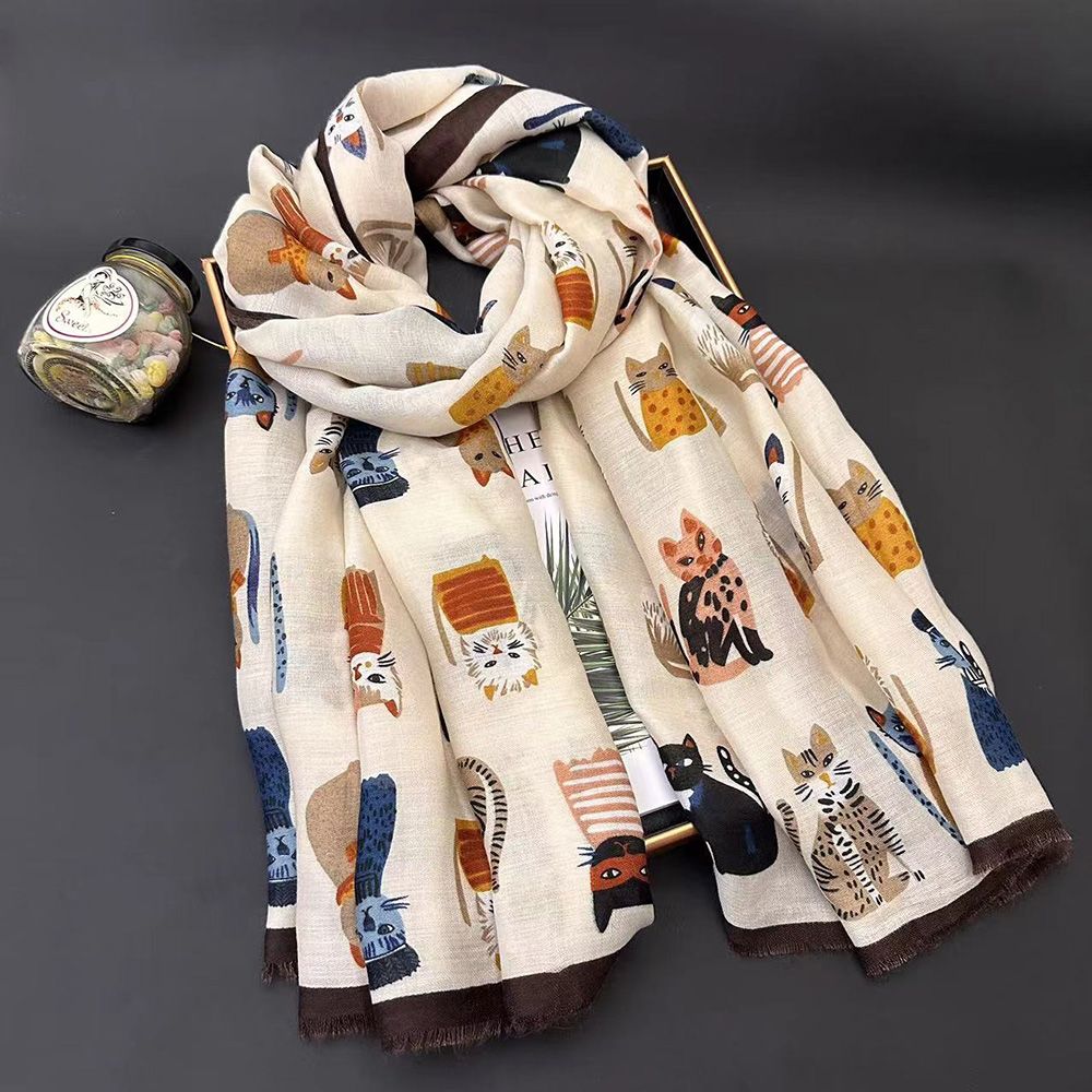 Sciarpa donna in cotone e lino con stampa cane stola estiva_voghion.com