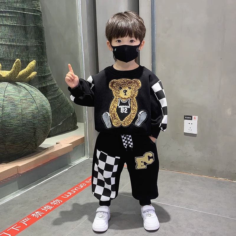 Children's Clothing Boys' Velvet Suit  New Autumn and Winter Clothes Children's Thickened Clothes Fashionable Boys' Handsome Two-piece Set