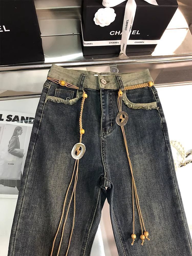 美式復古微喇叭牛仔褲女2023年秋季新款高腰修身顯瘦拖地馬蹄長褲