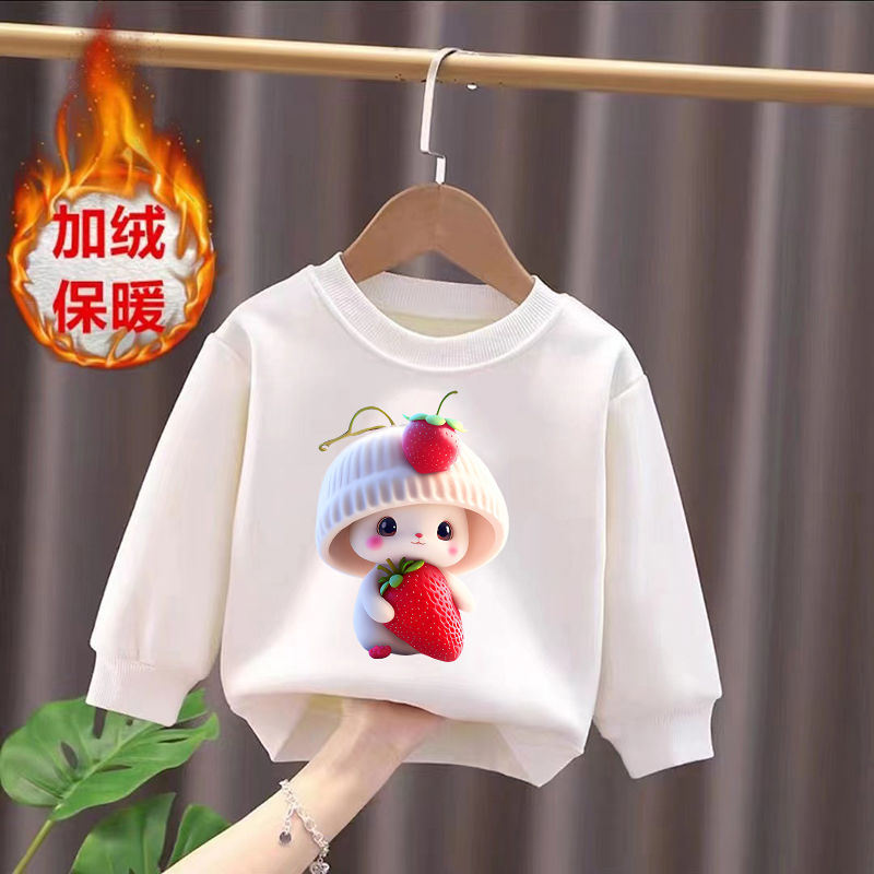 Plush children's sweatshirts, girls' warm tops, men's and women's baby round neck T-shirts, baby autumn and winter thickened bottoming shirts, trendy