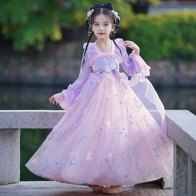 漢服女童秋裝中秋節兒童超仙古風秋季小女孩連衣裙中國風唐裝春秋