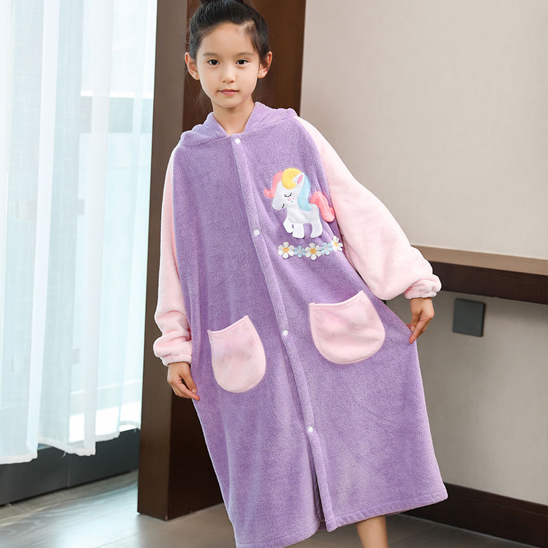 儿童长袖浴袍可穿式睡袍洗澡游泳比纯棉吸水速干2023亲子款浴巾