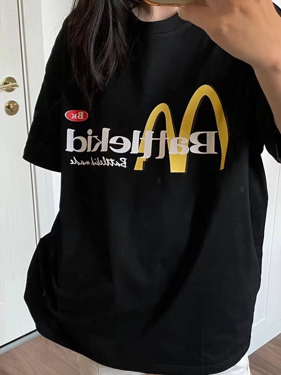 100%純棉潮牌字母印花美式街頭休閒百搭寬鬆圓領短袖T恤女上衣ins
