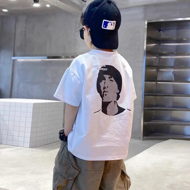 Boys' short-sleeved  new style summer clothes children's Korean version head print T-shirt summer middle and large children's pure cotton T-sleeves