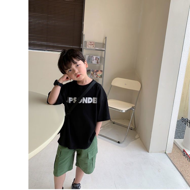 Pure cotton children's clothing boys' short-sleeved T-shirt  summer new fashion style Korean style loose and trendy half-sleeved top for middle-aged and older children