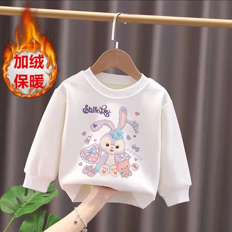 Plush children's sweatshirts, girls' warm tops, men's and women's baby round neck T-shirts, baby autumn and winter thickened bottoming shirts, trendy