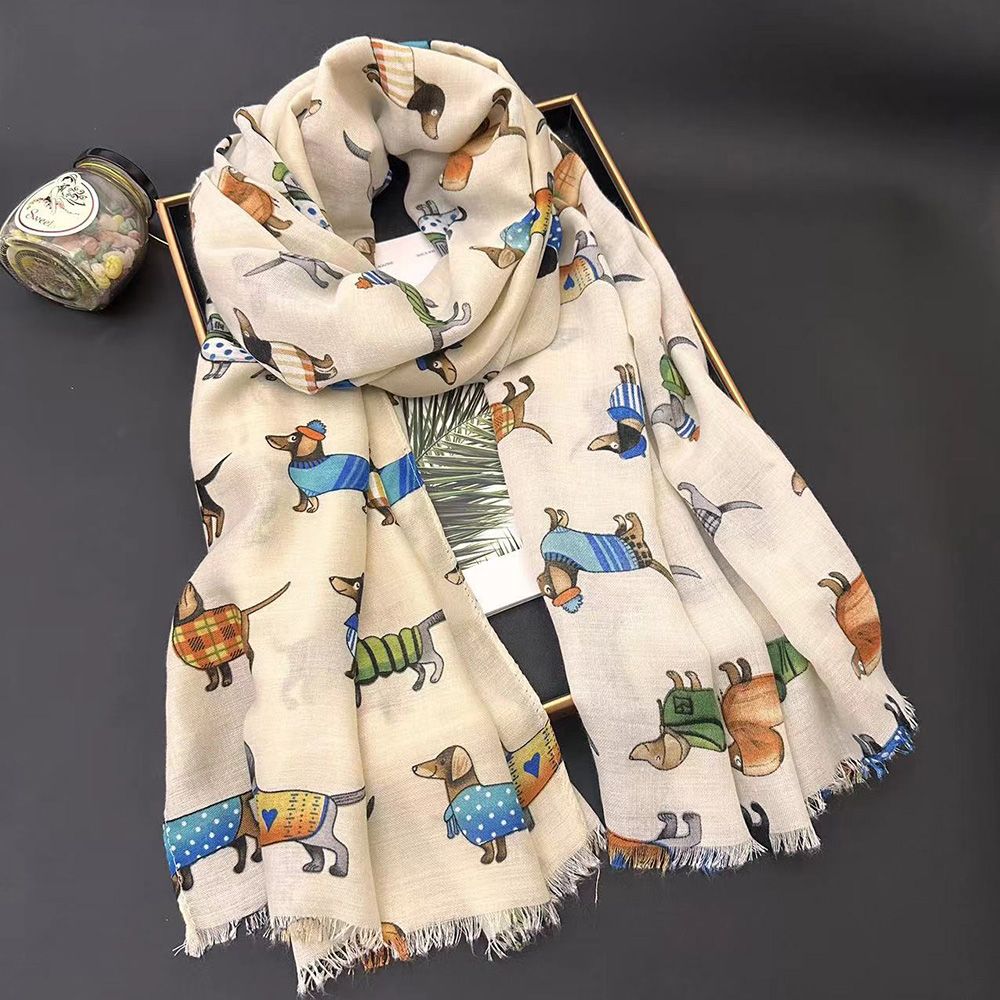 Sciarpa donna in cotone e lino con stampa cane stola estiva_voghion.com