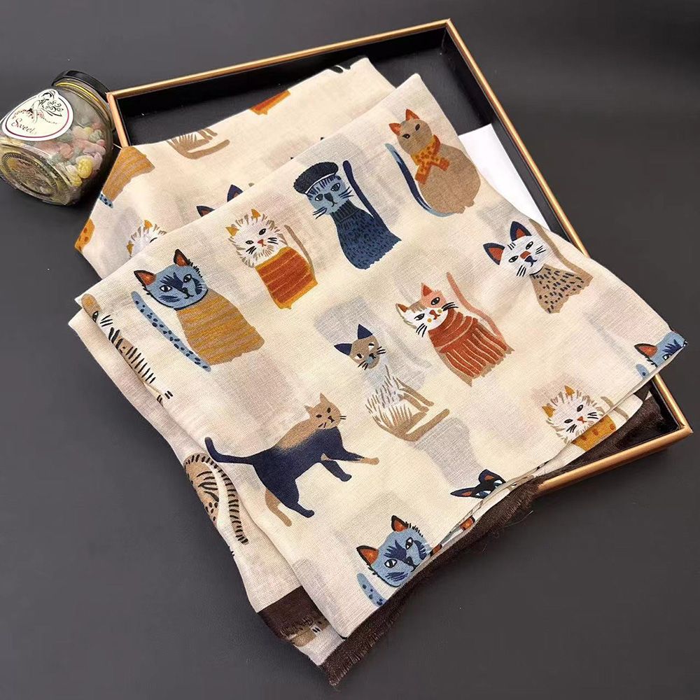 Sciarpa donna in cotone e lino con stampa cane stola estiva_voghion.com