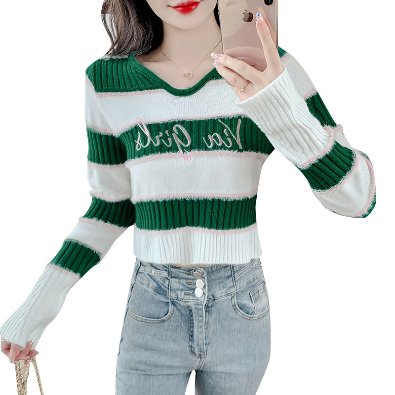Contrast color bottoming shirt for women, high-end autumn clothing,  new trendy fashionable autumn striped long-sleeved top