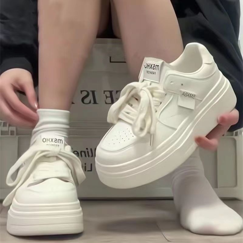 高顏值韓系ins風厚底小白鞋女2023新款百搭小個子增高板鞋休閒鞋