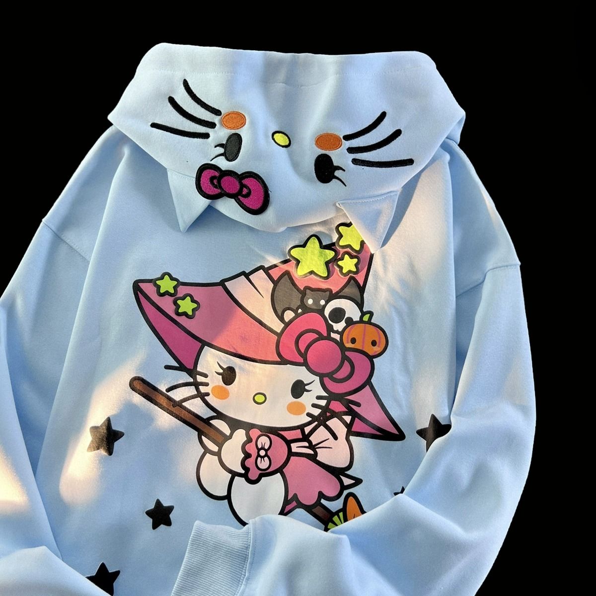 美式復古凱蒂貓哈嘍kitty連帽衛衣女秋冬季新款寬鬆情侶開衫外套