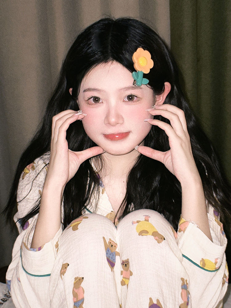 日系卡通小熊睡衣女春秋季新款網紅風長袖長褲學生可愛家居服套裝
