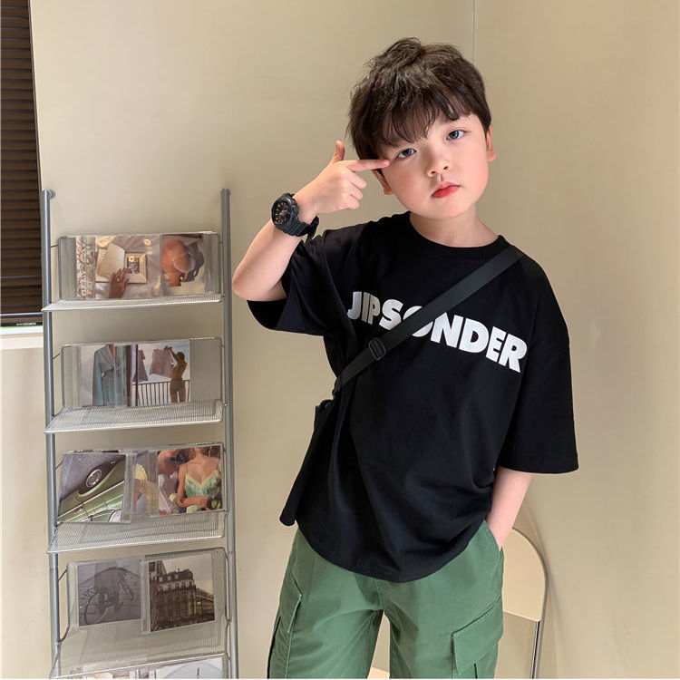 Pure cotton children's clothing boys' short-sleeved T-shirt  summer new fashion style Korean style loose and trendy half-sleeved top for middle-aged and older children