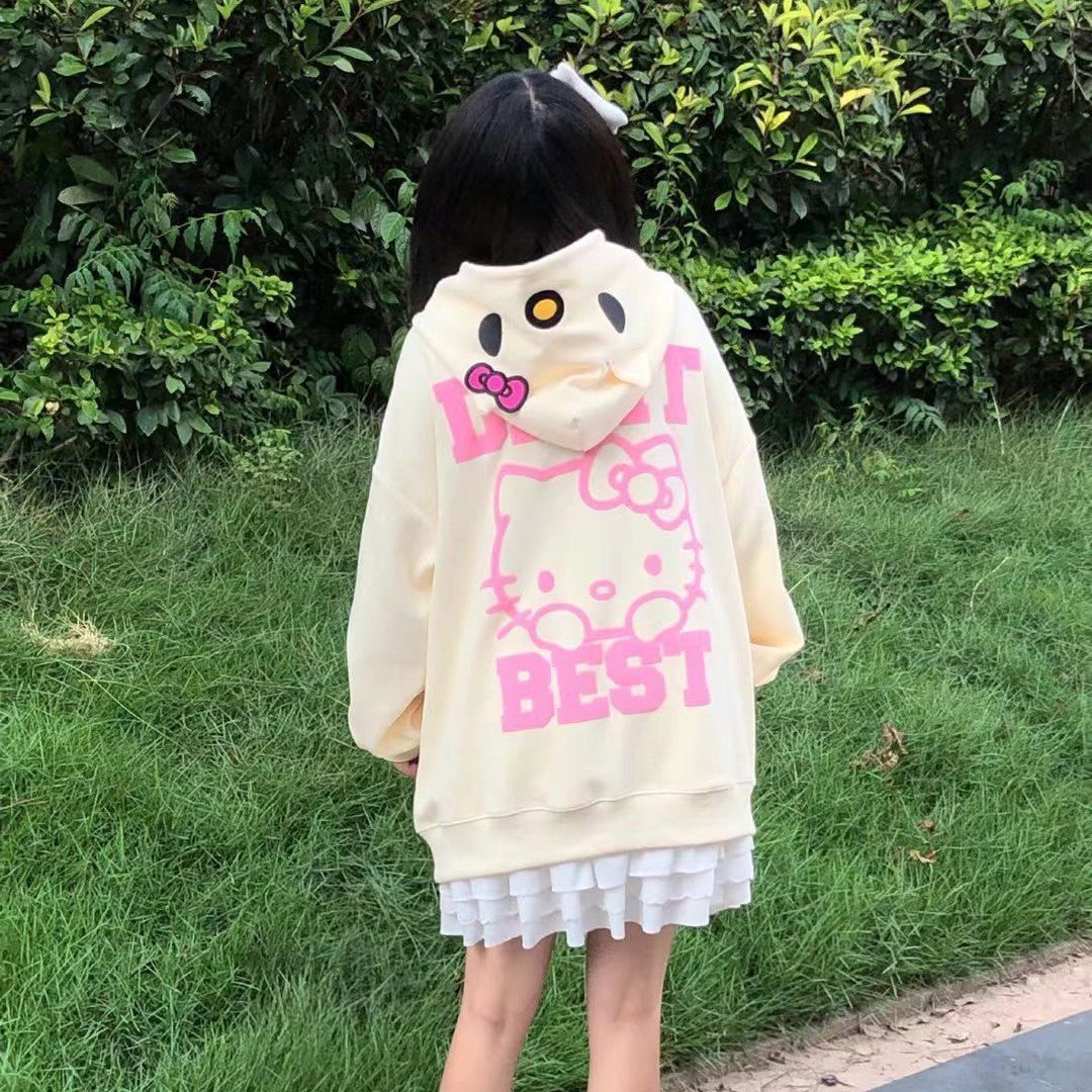 女童开衫卫衣秋冬装新款卡通凯蒂猫印花洋气韩版中大童拉链外套潮