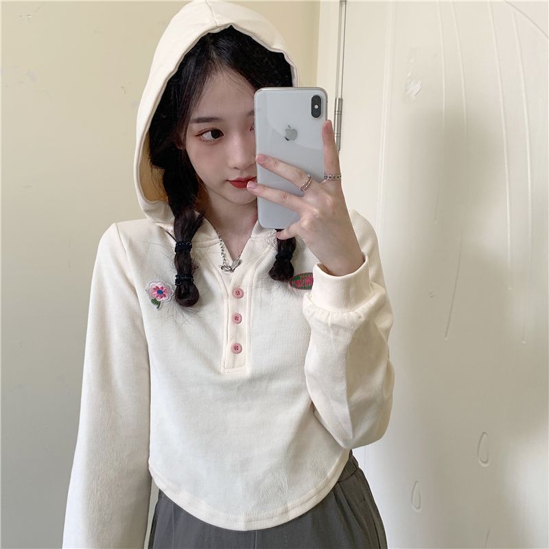 2023年新款長袖連帽衛衣女秋季氣質高級感小眾設計感修身短款上衣