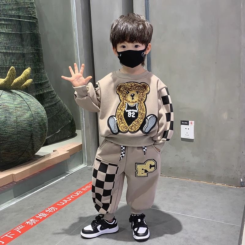 Children's Clothing Boys' Velvet Suit 2023 New Autumn and Winter Clothes Children's Thickened Clothes Fashionable Boys' Handsome Two-piece Set