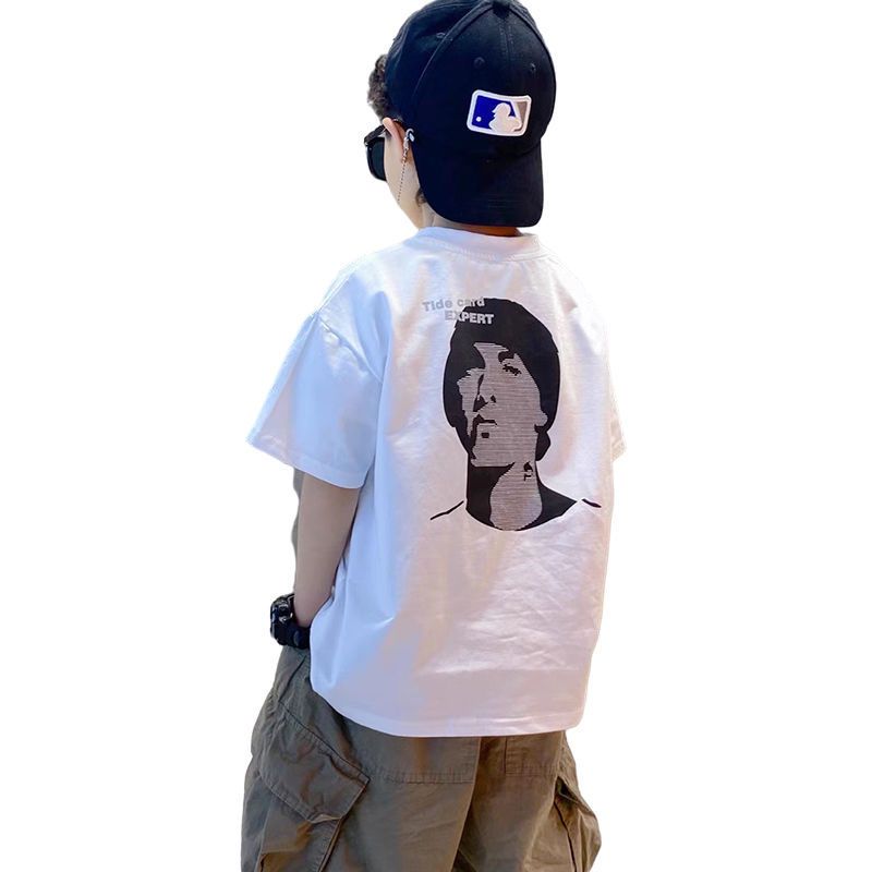 Boys' short-sleeved  new style summer clothes children's Korean version head print T-shirt summer middle and large children's pure cotton T-sleeves