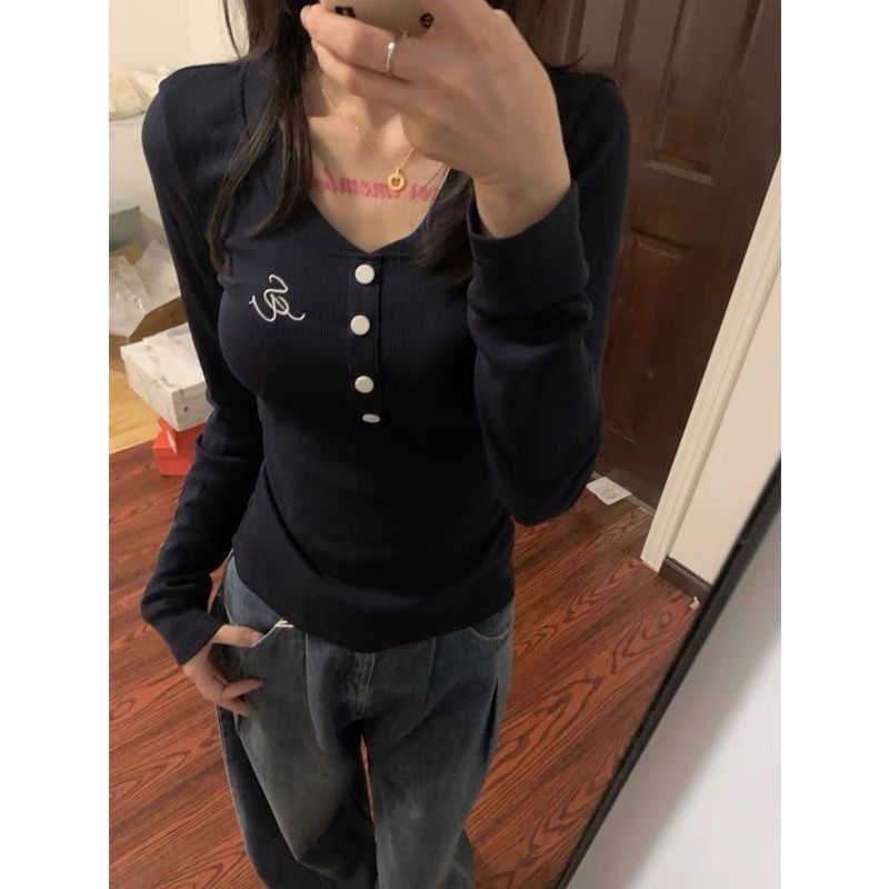 純棉微胖mm顯瘦美式刺繡長袖春秋季新款修身甜辣妹短款打底衫上衣