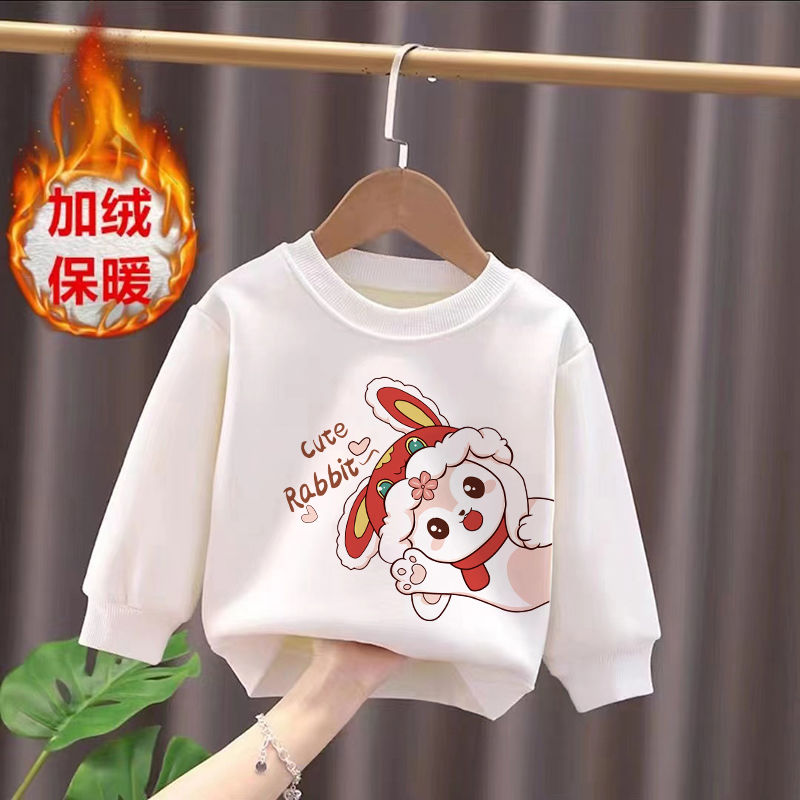 Plush children's sweatshirts, girls' warm tops, men's and women's baby round neck T-shirts, baby autumn and winter thickened bottoming shirts, trendy