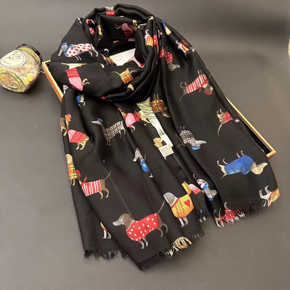 Sciarpa donna in cotone e lino con stampa cane stola estiva_voghion.com