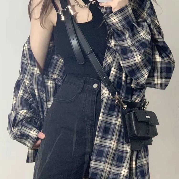 格子襯衫女春秋新款設計感小眾外穿防曬襯衫高級感長袖上衣外套夏