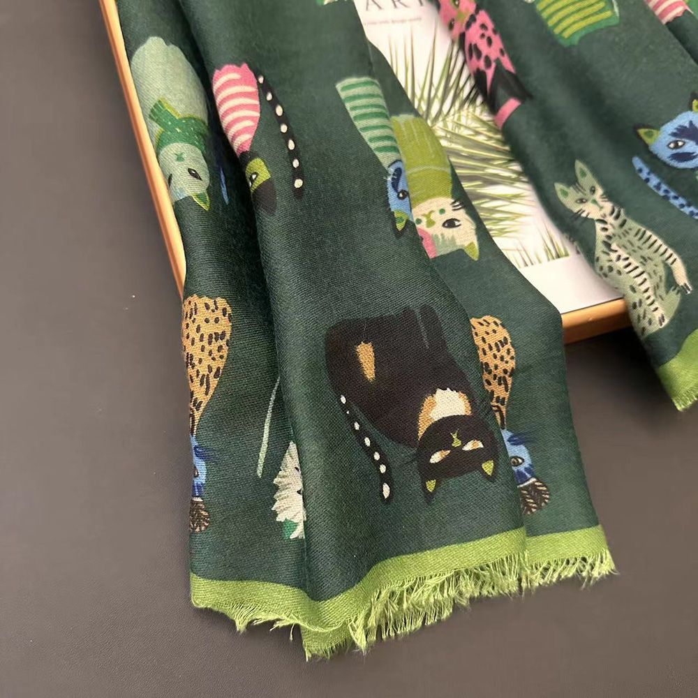 Sciarpa donna in cotone e lino con stampa cane stola estiva_voghion.com