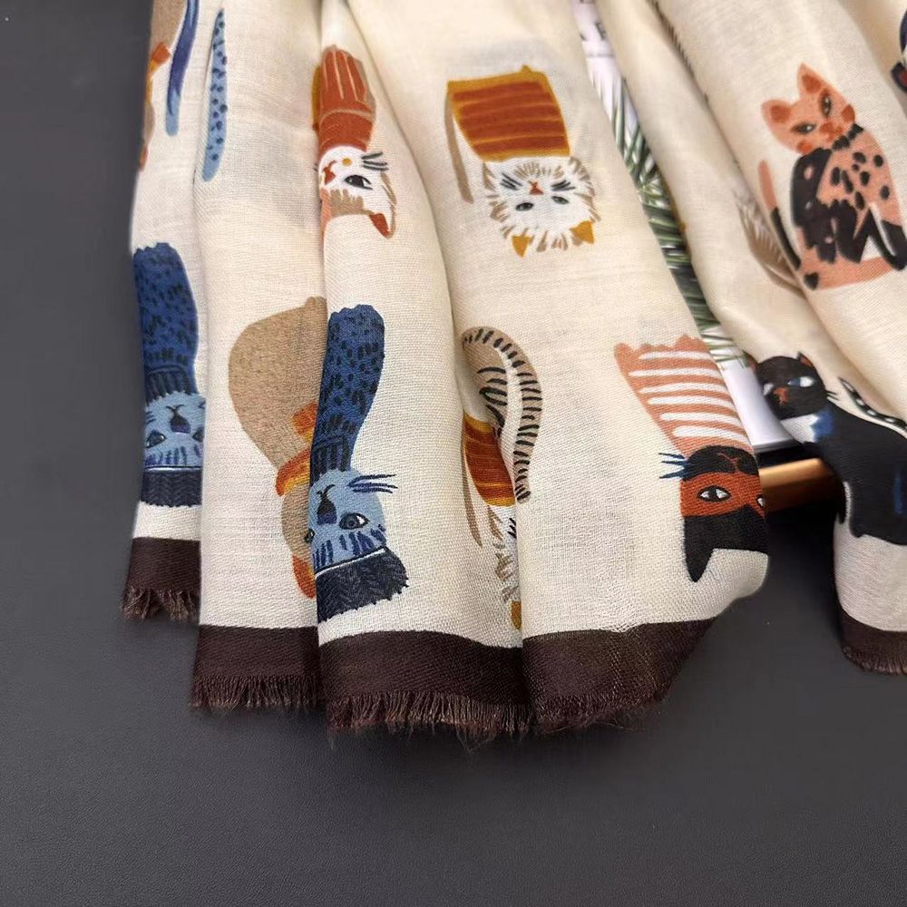 Sciarpa donna in cotone e lino con stampa cane stola estiva_voghion.com