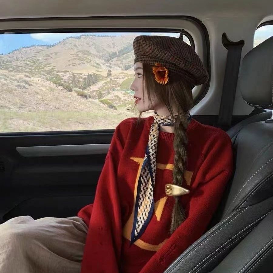 鬆弛感顯白秋裝女新款復古直筒慵懶字母設計感小眾毛衣女針織外套