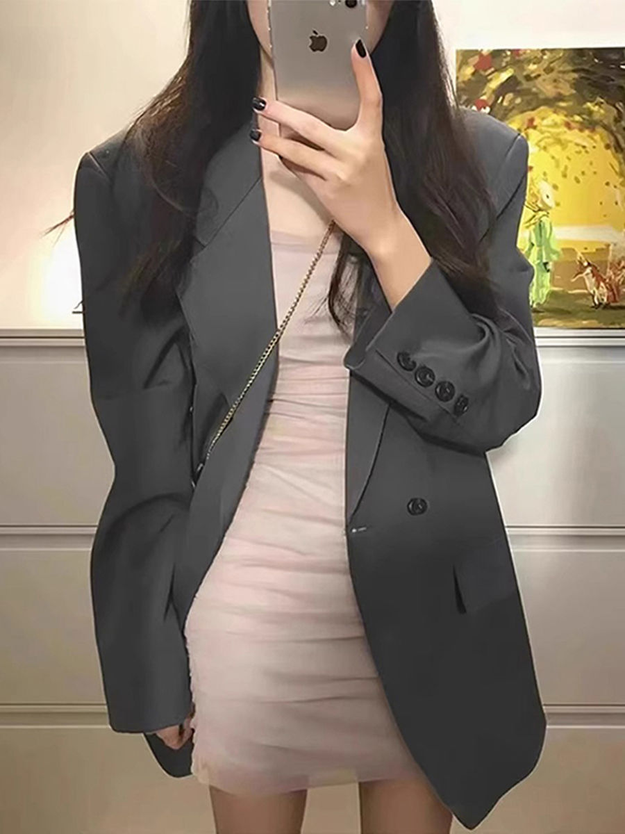 Gray high-end suit jacket for women in autumn new Korean style double-breasted loose fashionable street small suit top
