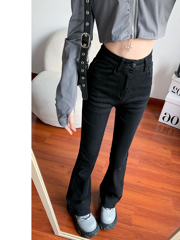 YSYOURS黑色chic微喇牛仔褲女春秋高腰顯瘦馬蹄小個子大碼喇叭褲