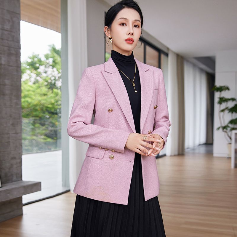 Pink suit jacket for women 2023 new autumn and winter small high-end street fashion casual small suit top