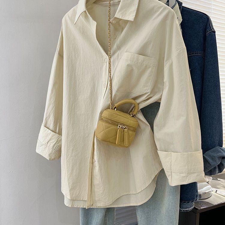 polo领纯棉长袖衬衫女秋季2023新款设计感小众外套中长款宽松上衣