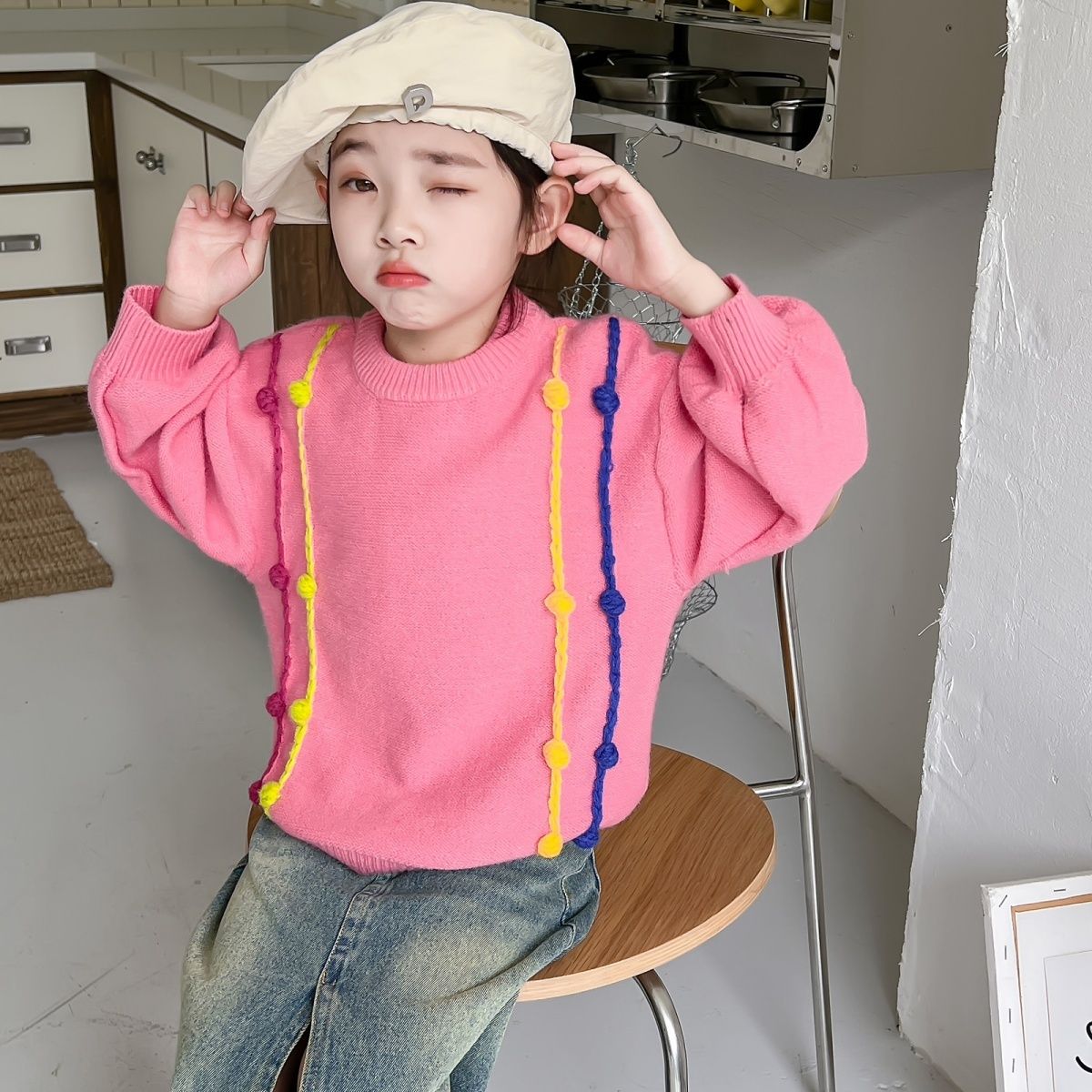 Girls' Sweater Autumn Tops 2023 New Children's Bottoming Long-Sleeved Pullover Knitwear Medium and Large Children's Western Style Wool