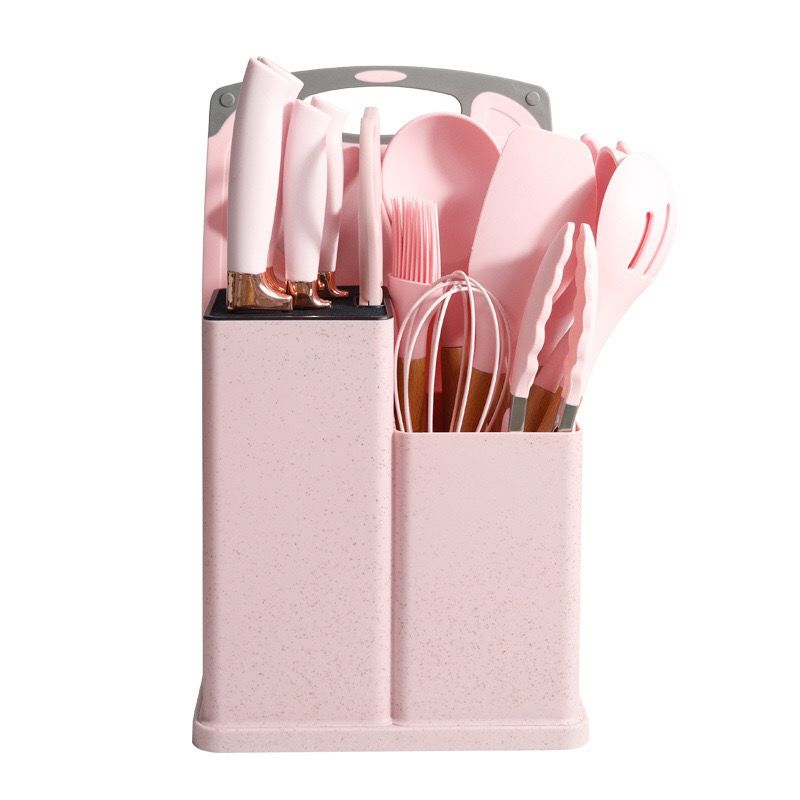 Silicone 19-Piece Non-Stick Cookware Spatula Spoon Kitchenware With Storage Bucket Knife Combination Set_voghion.com