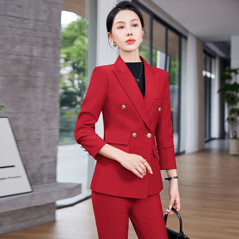 Red suit suit for women, autumn and winter professional wear, temperament goddess style, high-end interview formal wear, work and commuting work clothes