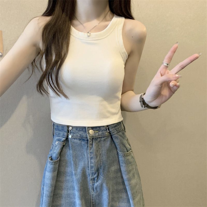 法式別致初夏新款棉質運動吊帶背心女休閒防走光短款無袖打底上衣
