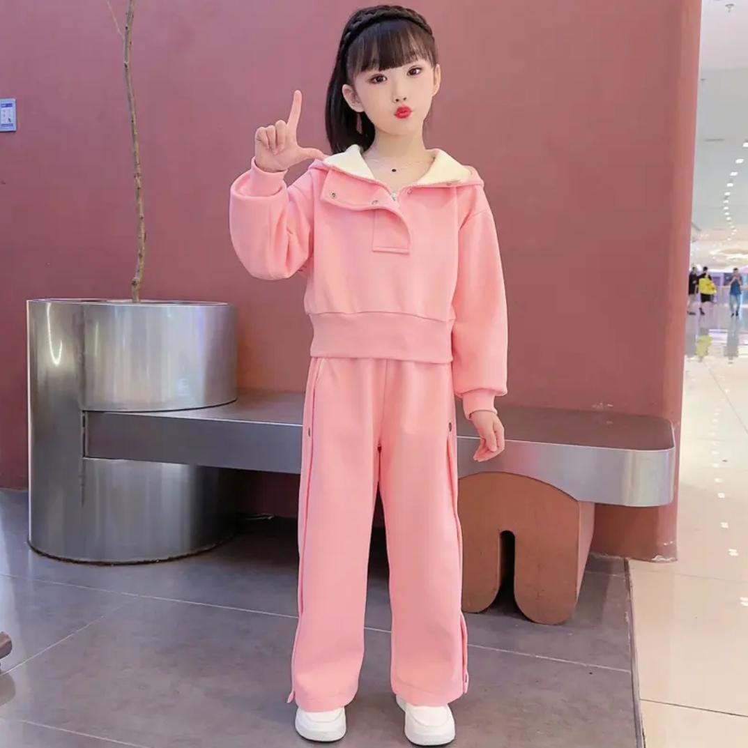 女童運動休閒套裝2023年秋季新款韓版洋氣時尚中大童網紅連帽衛衣