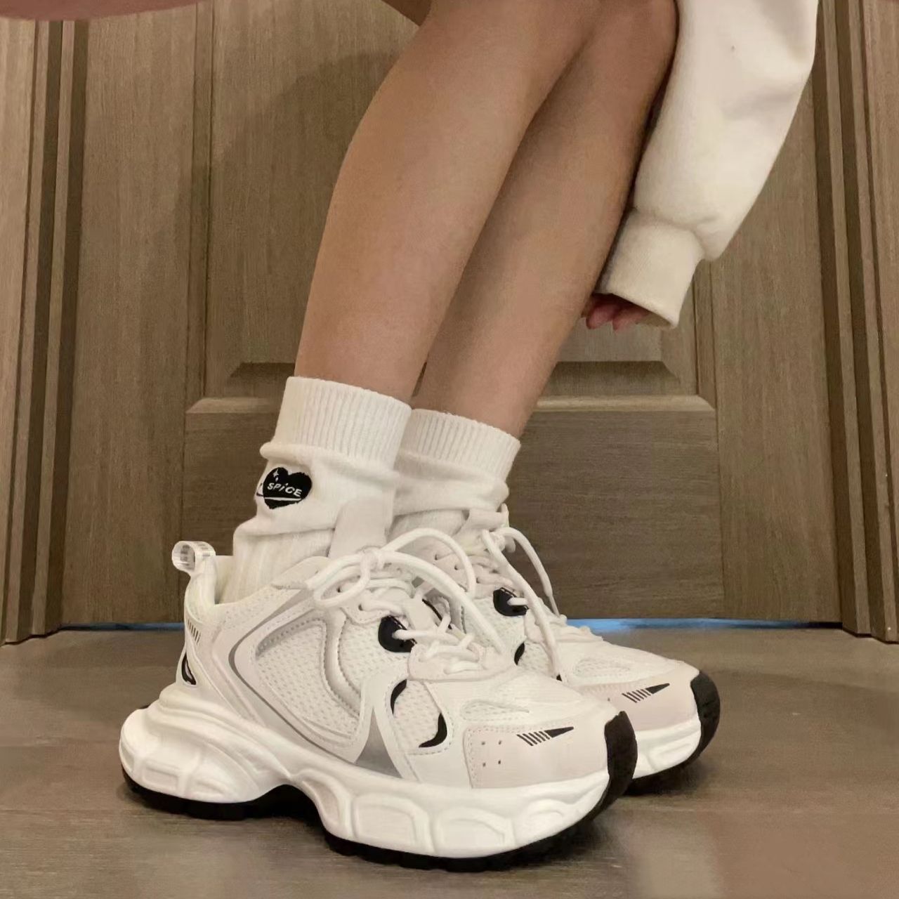 老爹鞋女2023秋季新款網面透氣運動鞋女休閒百搭厚底配校服女鞋子