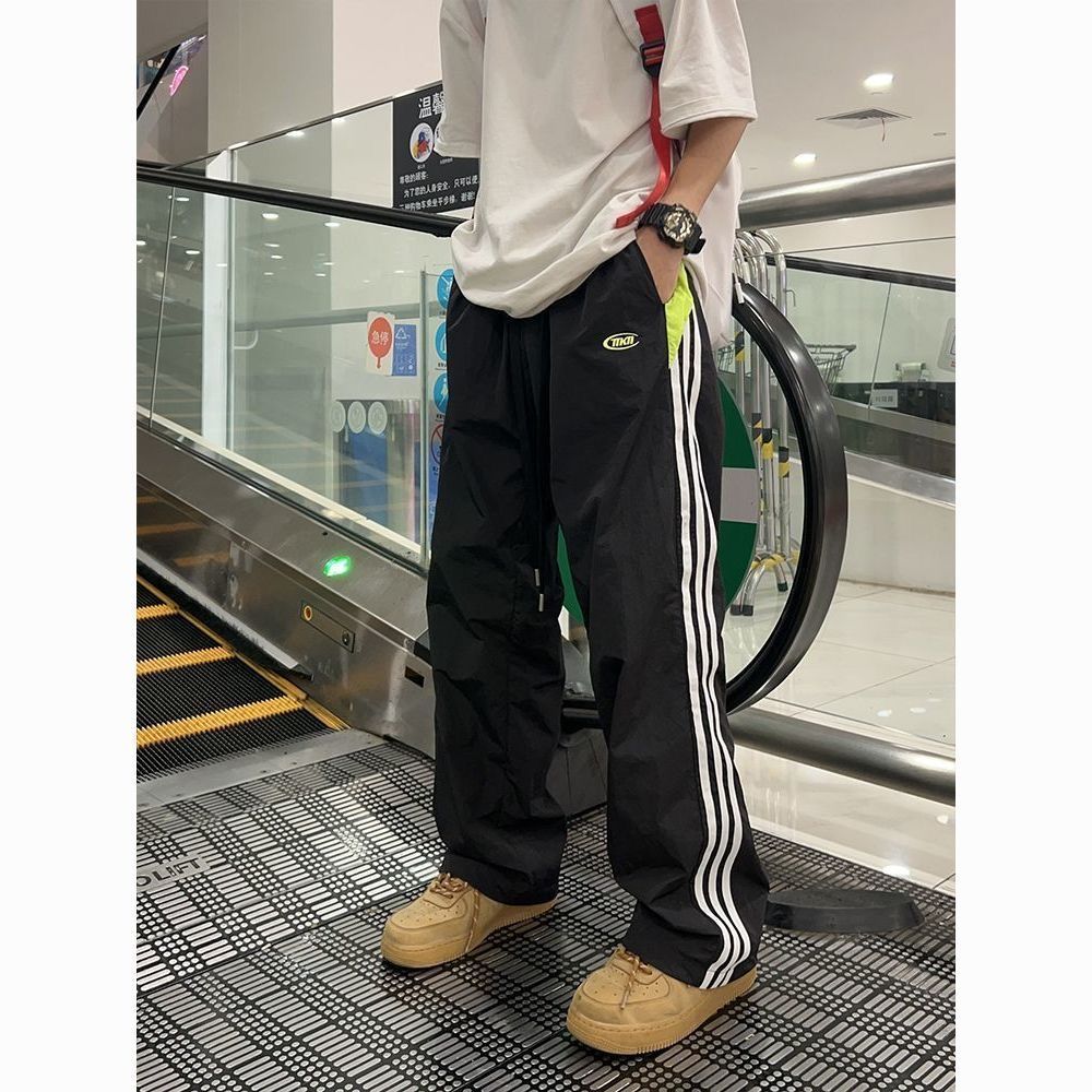 美式vibe復古撞色直筒運動褲男女款寬鬆嘻哈街舞速干休閒百搭長褲