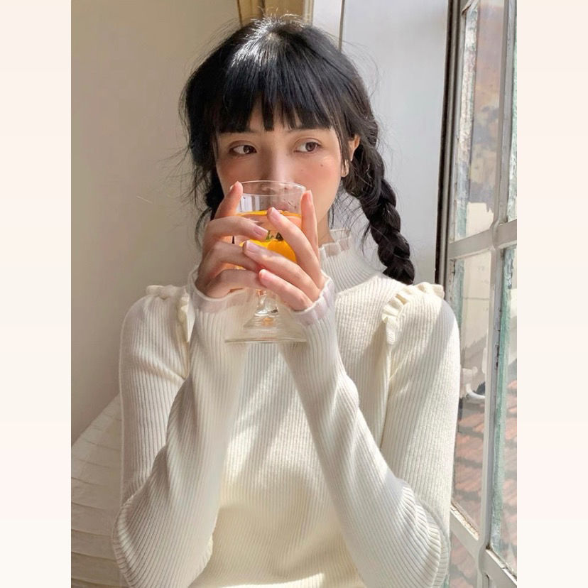 2023秋冬季日系甜美百搭黑白色長袖內搭打底針織衫毛衣上衣女