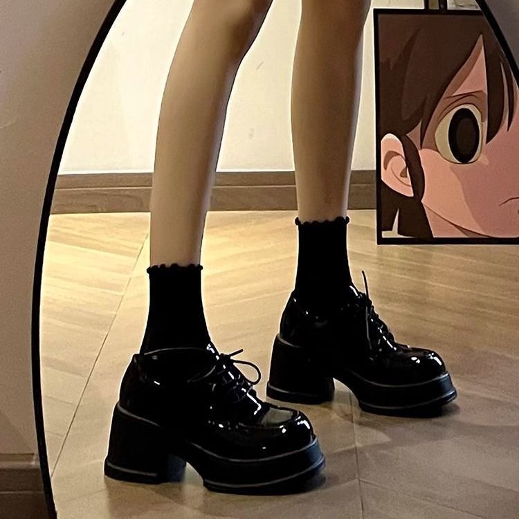 British style thick-soled small leather shoes for women 2023 new spring and autumn versatile college style high-heeled shoes loafers ins trend