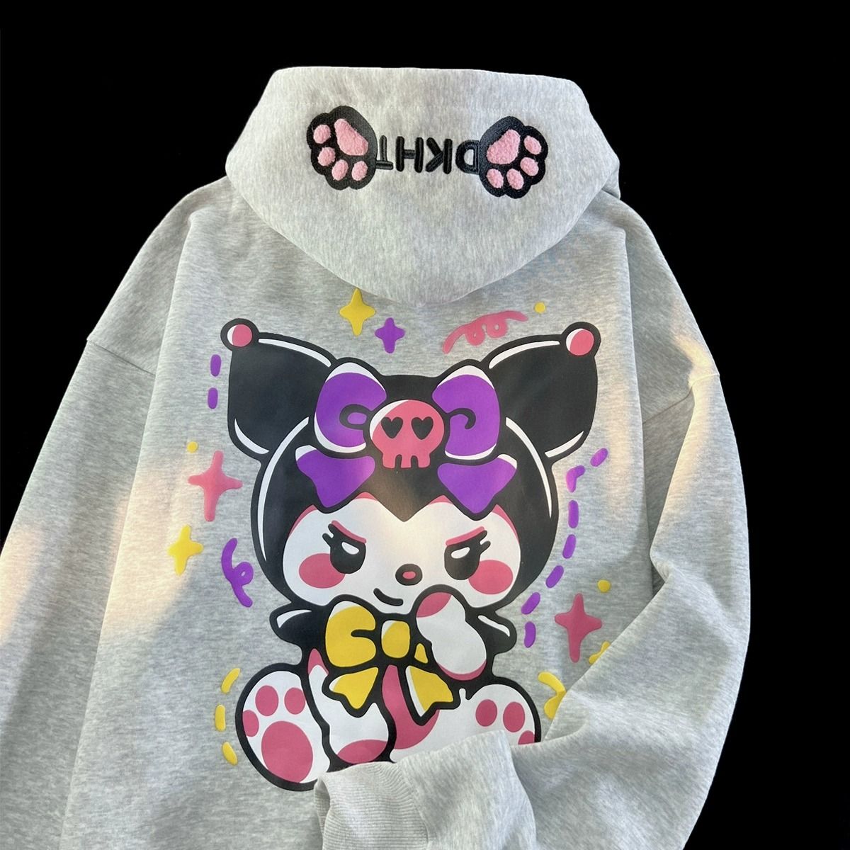 美式卡通可愛刺繡庫洛米印花連帽衛衣男女秋冬季新款學院風情侶裝