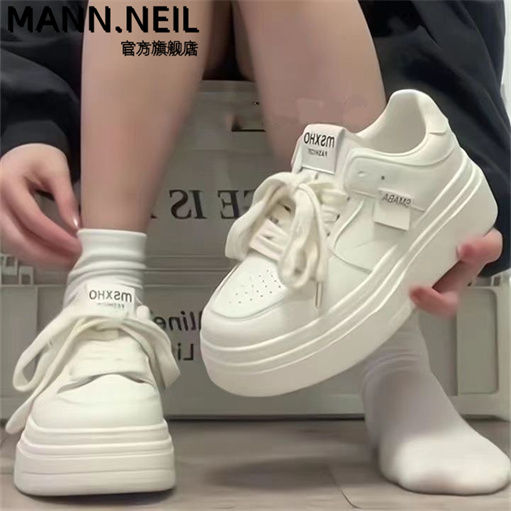 Mann Neil韓版學院風大頭鞋子女2023新款低幫休閒百搭厚底運動鞋